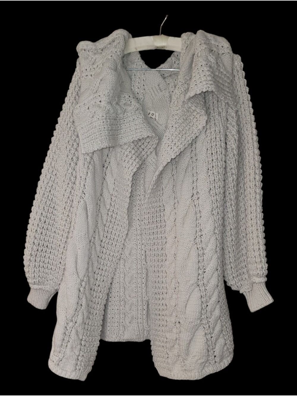 Pol Crocheted Cable Knit Chunky Sweater Open Cardigan S